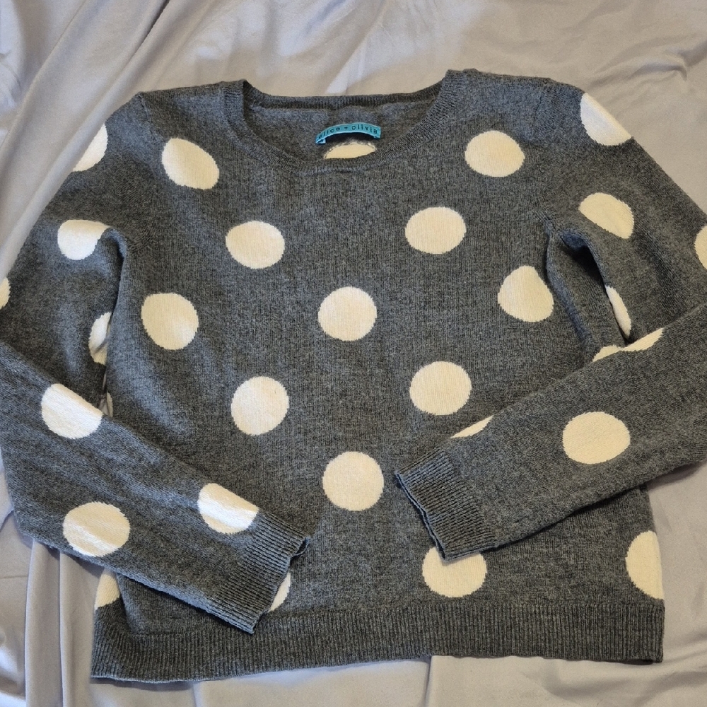 Alice + Olivia Gray and White Polka Dot Sweater